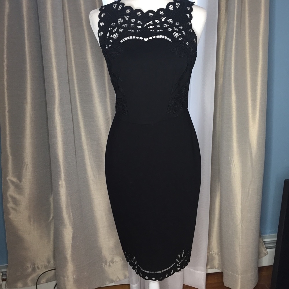 SOLD**Ted Baker Black Lace Trim Sleeveless Dress